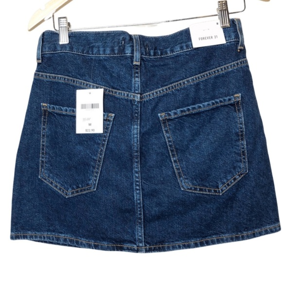 New with Tag Forever 21 Dark Wash Blue Denim Collection Button Fly Mini Skirt - Picture 8 of 16